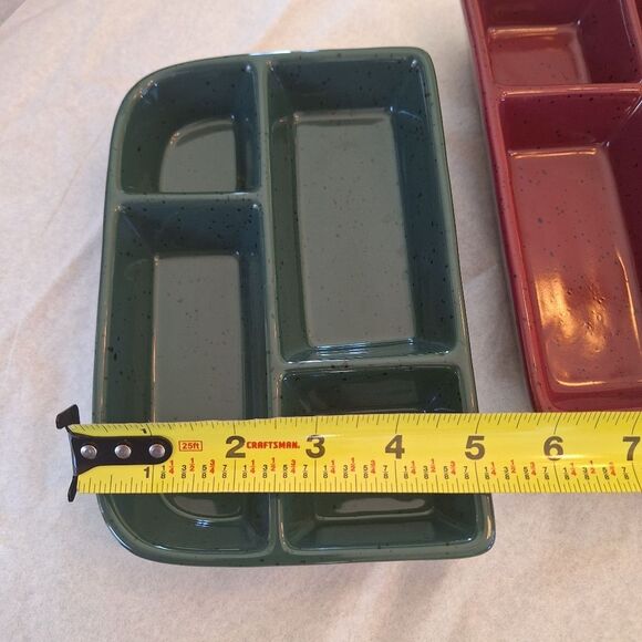 TWO Glazed Stoneware Trays with Four Compartments Sushi Condiments Divided Plate - Picture 10 of 12